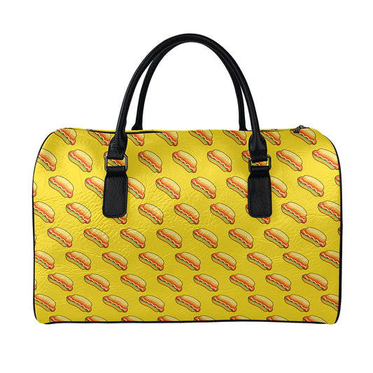 Colorful Hot Dog Pattern Print Leather Duffle Bag