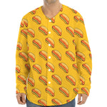 Colorful Hot Dog Pattern Print Long Sleeve Baseball Jersey