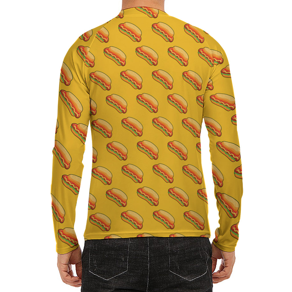 Colorful Hot Dog Pattern Print Men's Long Sleeve Rash Guard