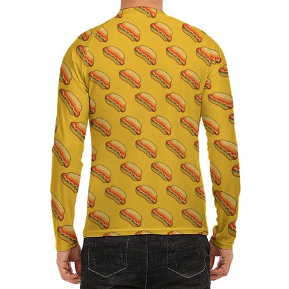 Colorful Hot Dog Pattern Print Men's Long Sleeve Rash Guard