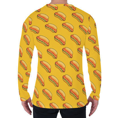 Colorful Hot Dog Pattern Print Men's Long Sleeve T-Shirt