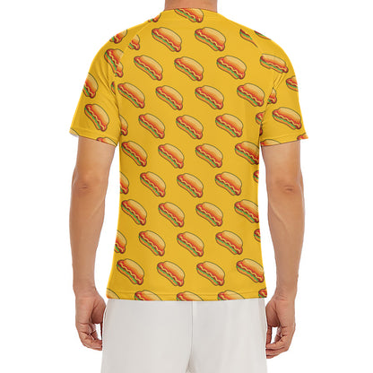 Colorful Hot Dog Pattern Print Men's Short Sleeve Rash Guard