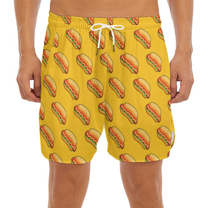 Colorful Hot Dog Pattern Print Men's Split Running Shorts