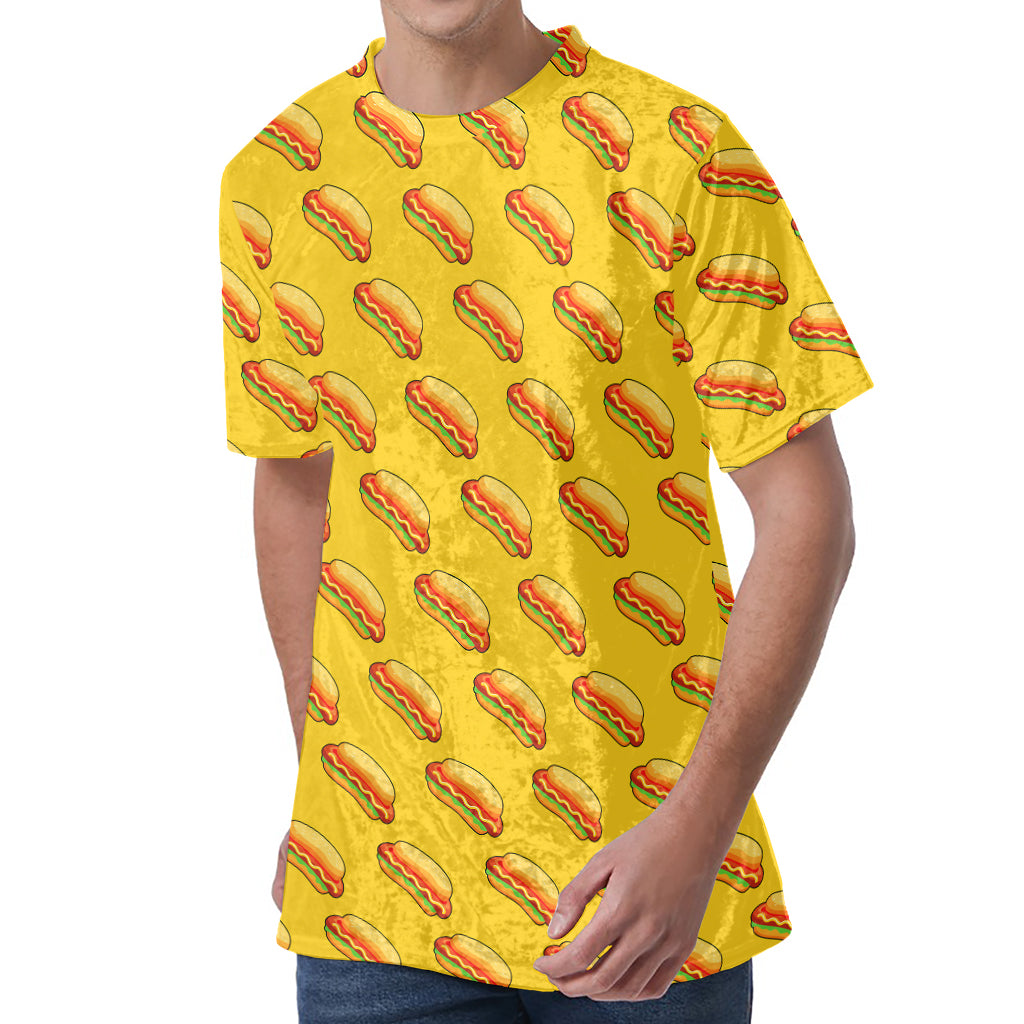 Colorful Hot Dog Pattern Print Men's Velvet T-Shirt