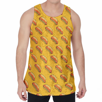 Colorful Hot Dog Pattern Print Men's Velvet Tank Top