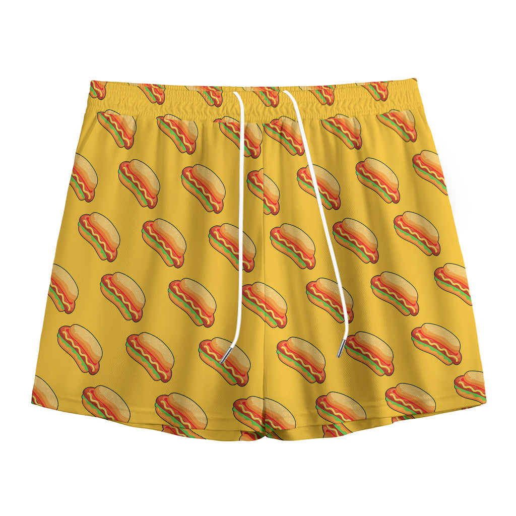 Colorful Hot Dog Pattern Print Mesh Shorts