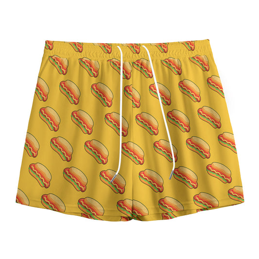 Colorful Hot Dog Pattern Print Mesh Shorts