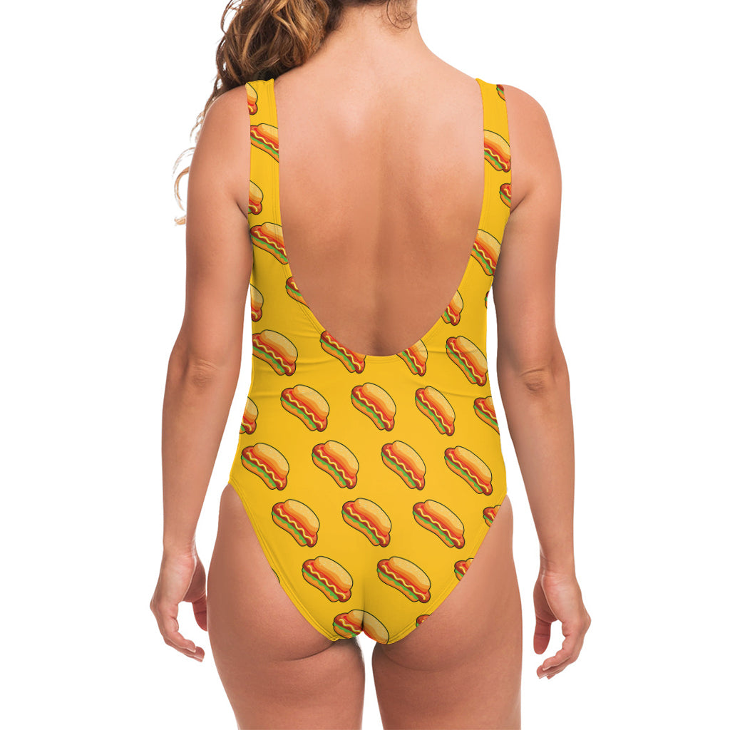 Colorful Hot Dog Pattern Print One Piece Swimsuit