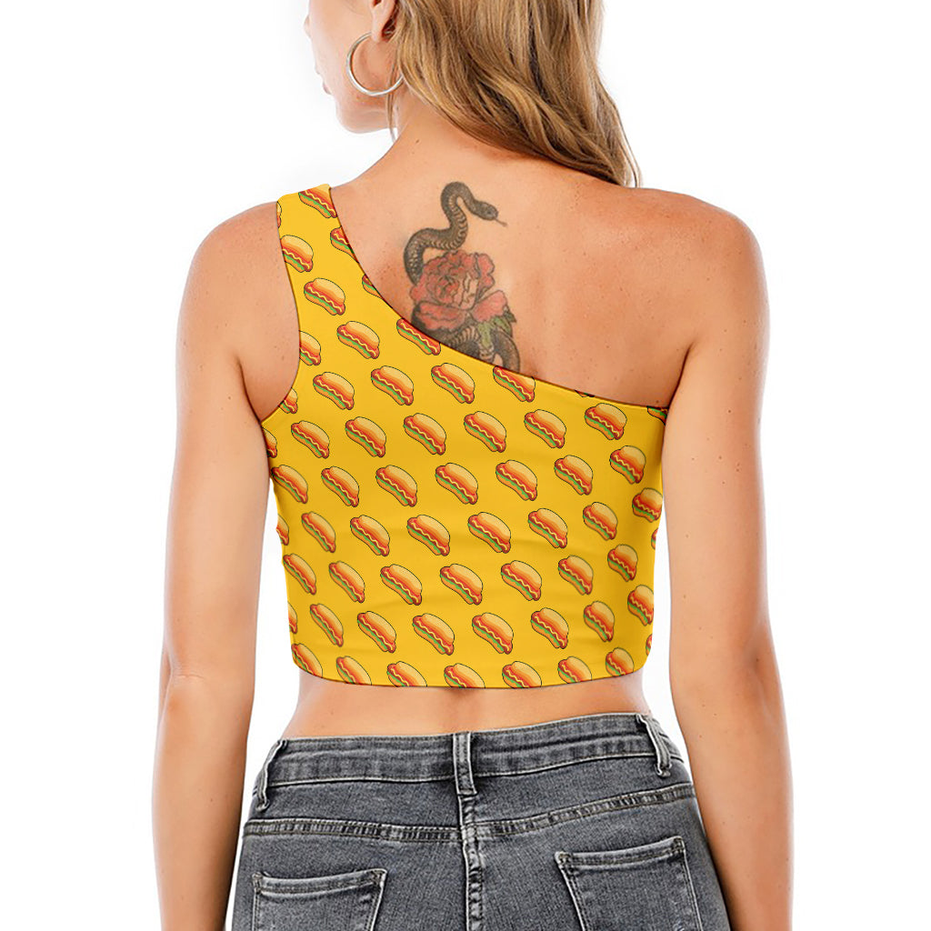 Colorful Hot Dog Pattern Print One Shoulder Crop Top