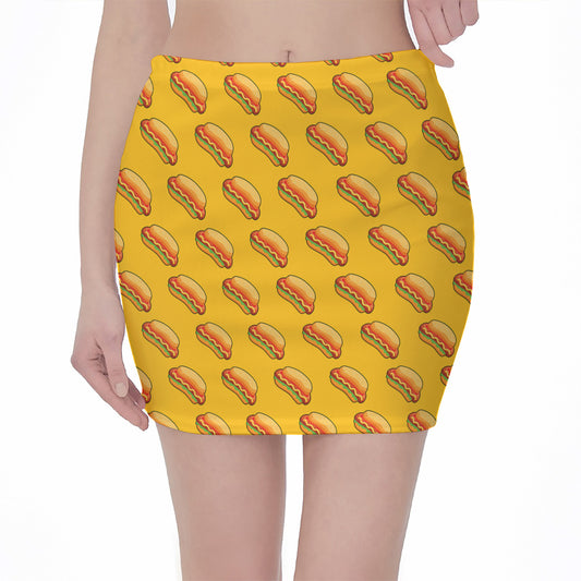 Colorful Hot Dog Pattern Print Pencil Mini Skirt