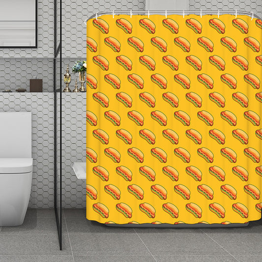 Colorful Hot Dog Pattern Print Polyester Shower Curtain
