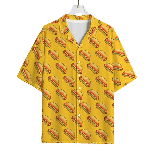 Colorful Hot Dog Pattern Print Rayon Hawaiian Shirt