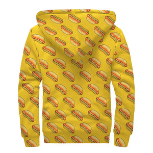 Colorful Hot Dog Pattern Print Sherpa Lined Zip Up Hoodie