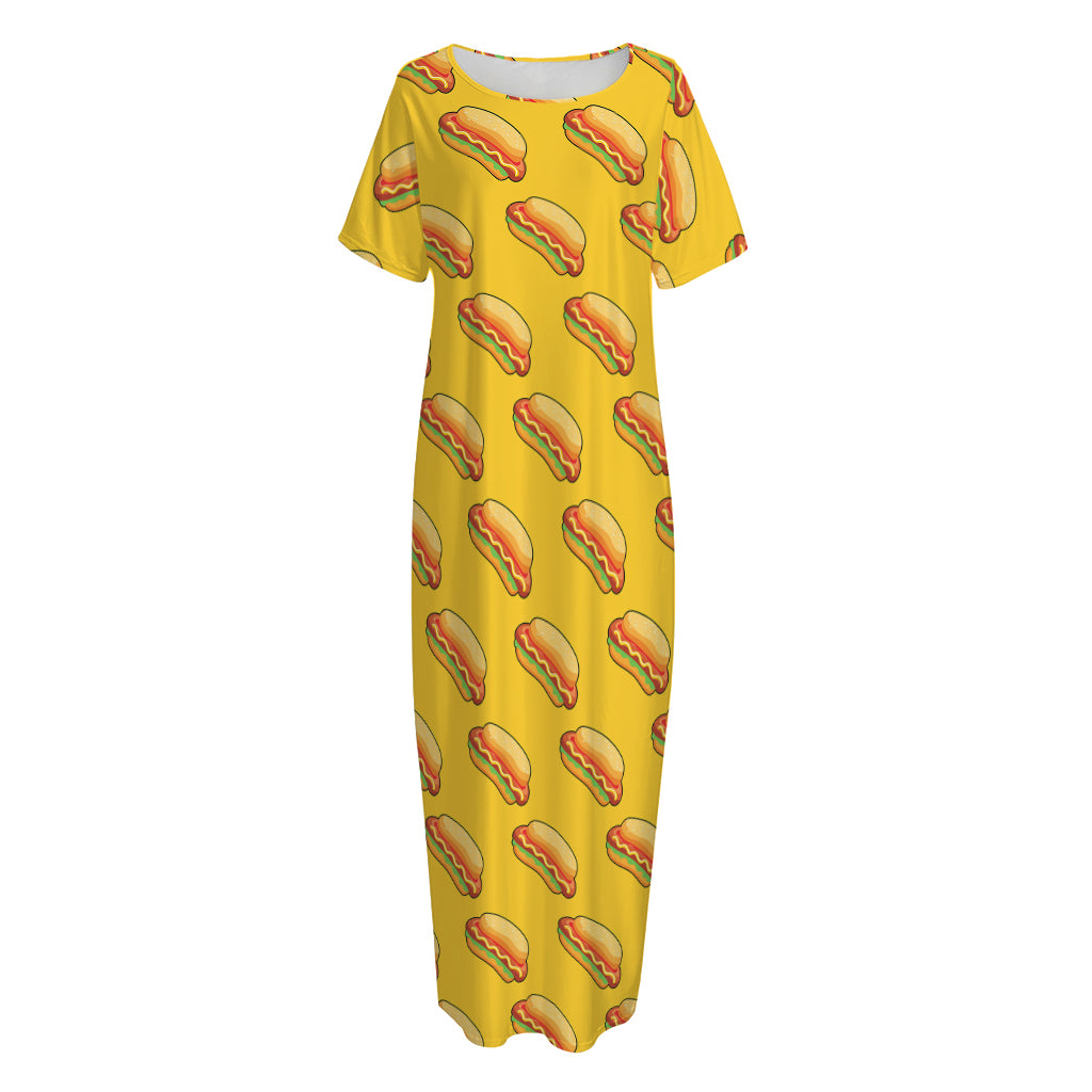 Colorful Hot Dog Pattern Print Short Sleeve Long Nightdress