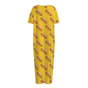 Colorful Hot Dog Pattern Print Short Sleeve Long Nightdress