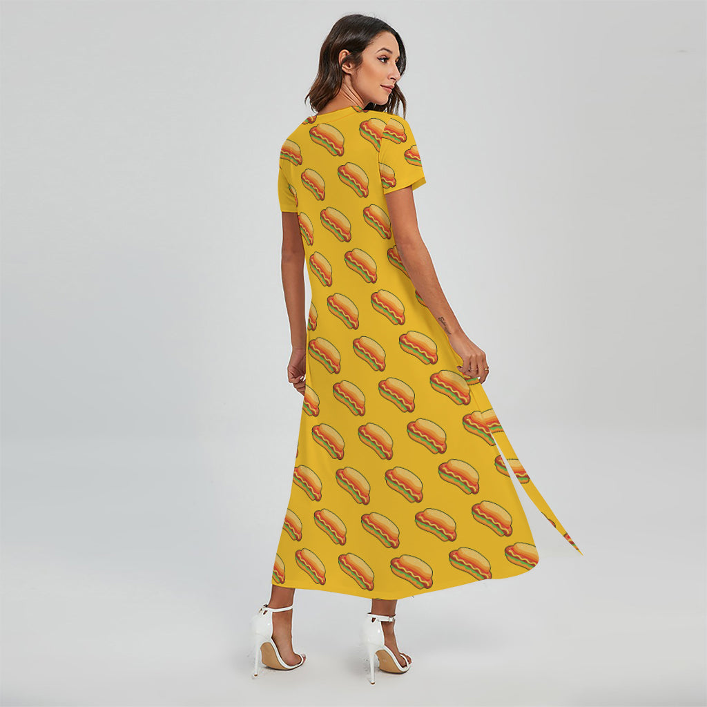 Colorful Hot Dog Pattern Print Short Sleeve Maxi Dress