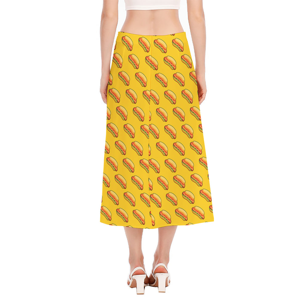 Colorful Hot Dog Pattern Print Side Slit Midi Skirt