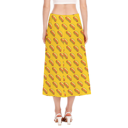 Colorful Hot Dog Pattern Print Side Slit Midi Skirt