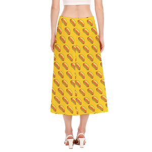 Colorful Hot Dog Pattern Print Side Slit Midi Skirt