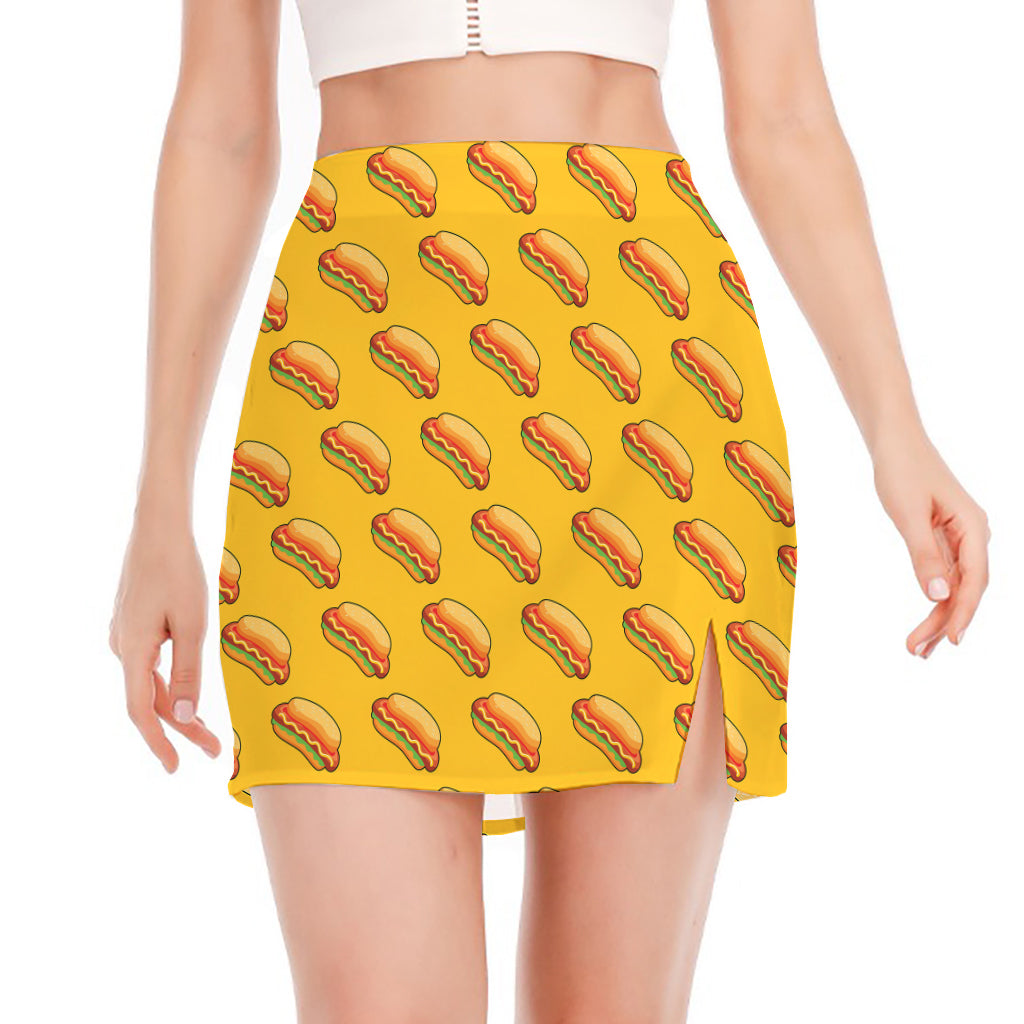 Colorful Hot Dog Pattern Print Side Slit Mini Skirt