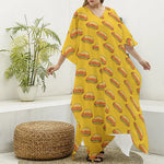 Colorful Hot Dog Pattern Print Silk V-Neck Kaftan Dress