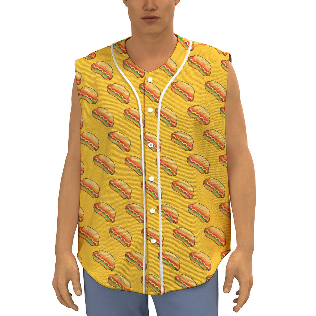 Colorful Hot Dog Pattern Print Sleeveless Baseball Jersey