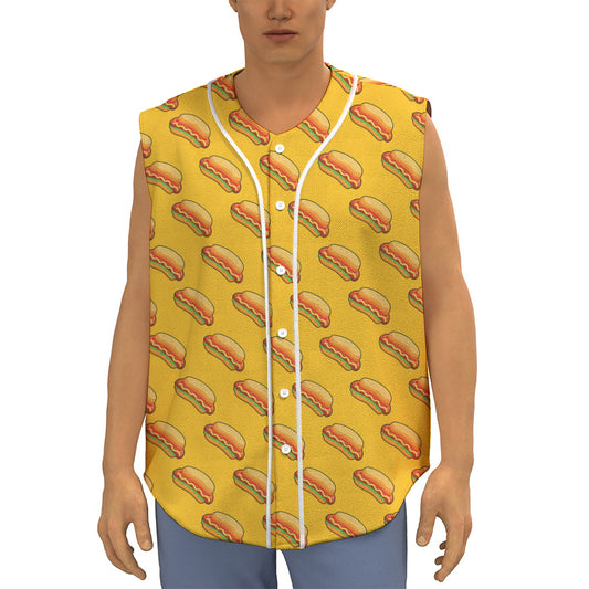 Colorful Hot Dog Pattern Print Sleeveless Baseball Jersey