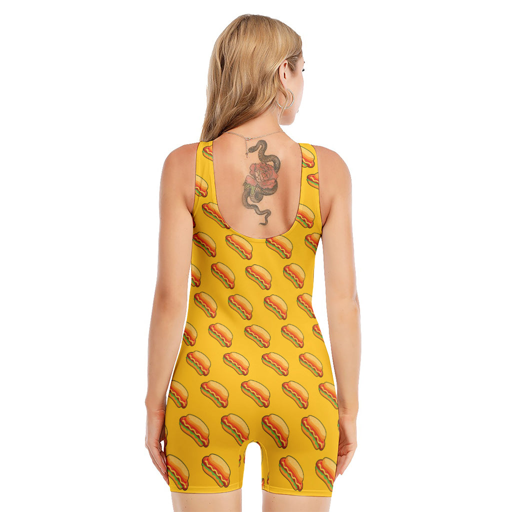 Colorful Hot Dog Pattern Print Sleeveless One Piece Swimsuit