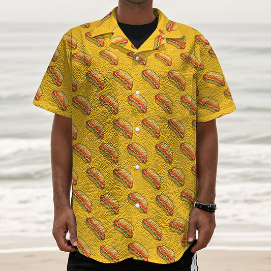 Colorful Hot Dog Pattern Print Textured Short Sleeve Shirt