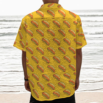 Colorful Hot Dog Pattern Print Textured Short Sleeve Shirt