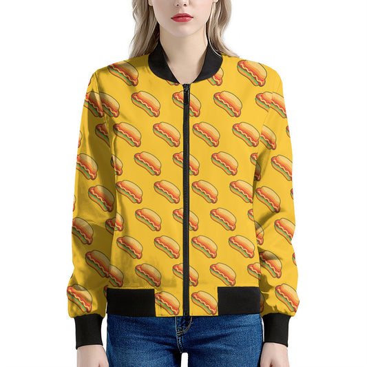 Colorful Hot Dog Pattern Print Women's Bomber Jacket