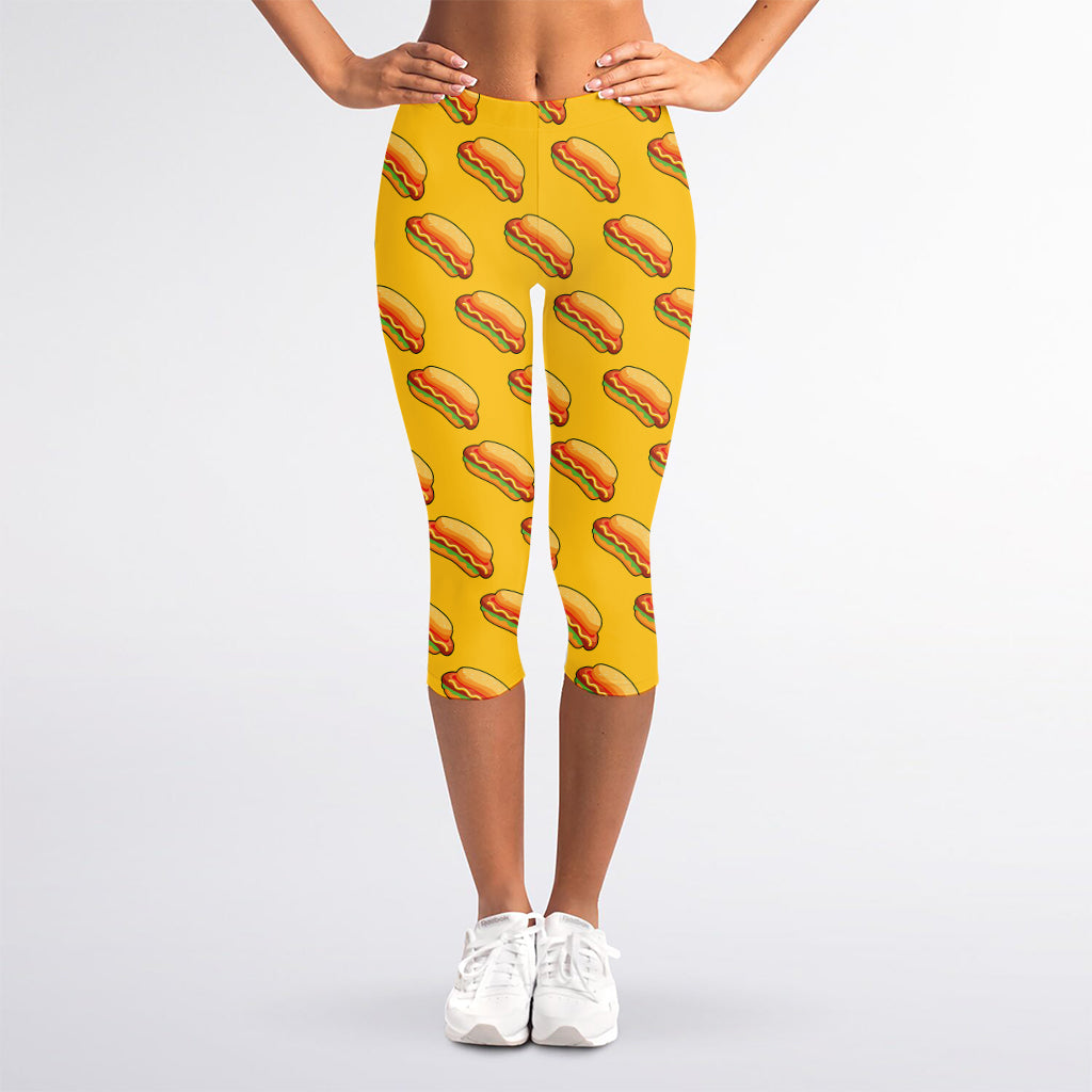 Colorful Hot Dog Pattern Print Women's Capri Leggings