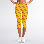 Colorful Hot Dog Pattern Print Women's Capri Leggings