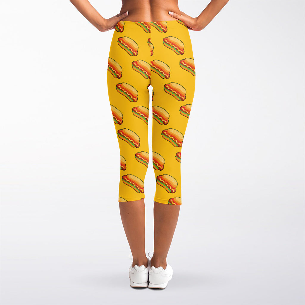 Colorful Hot Dog Pattern Print Women's Capri Leggings