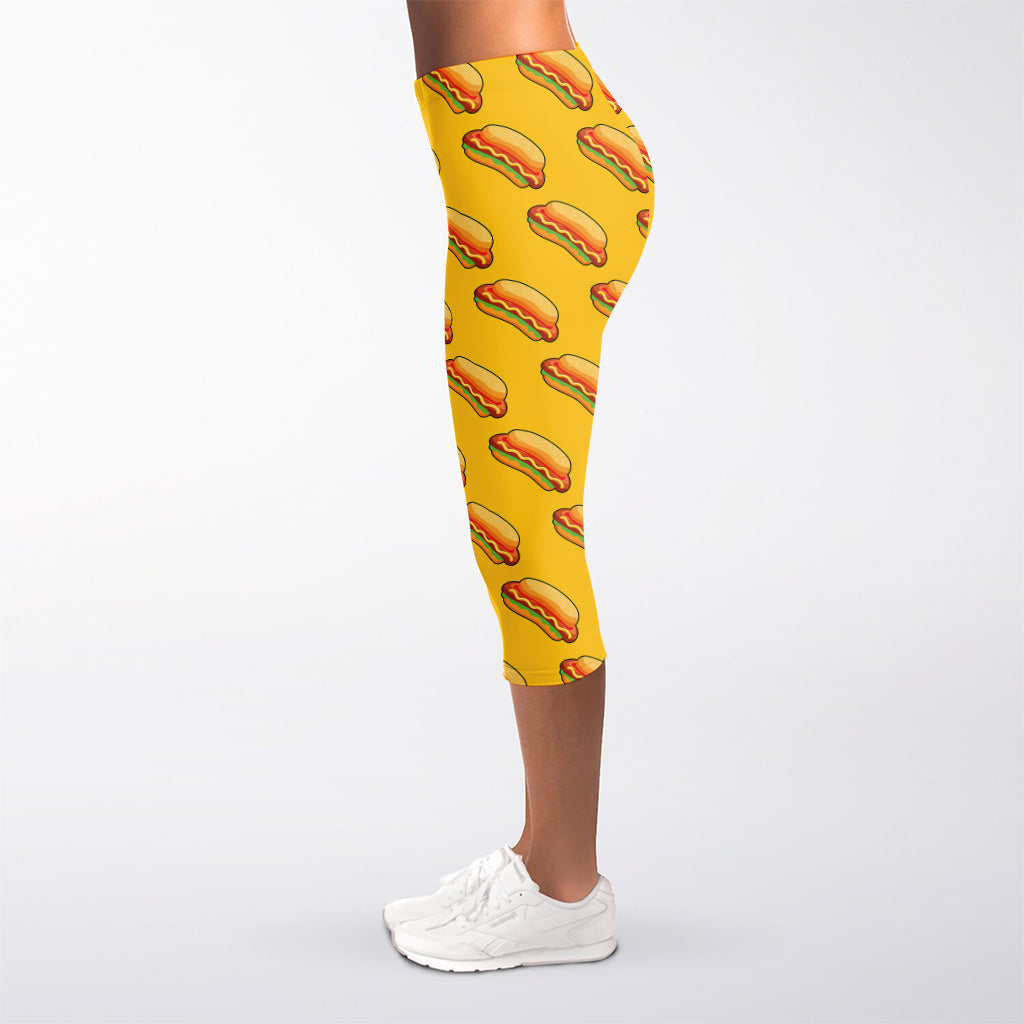 Colorful Hot Dog Pattern Print Women's Capri Leggings