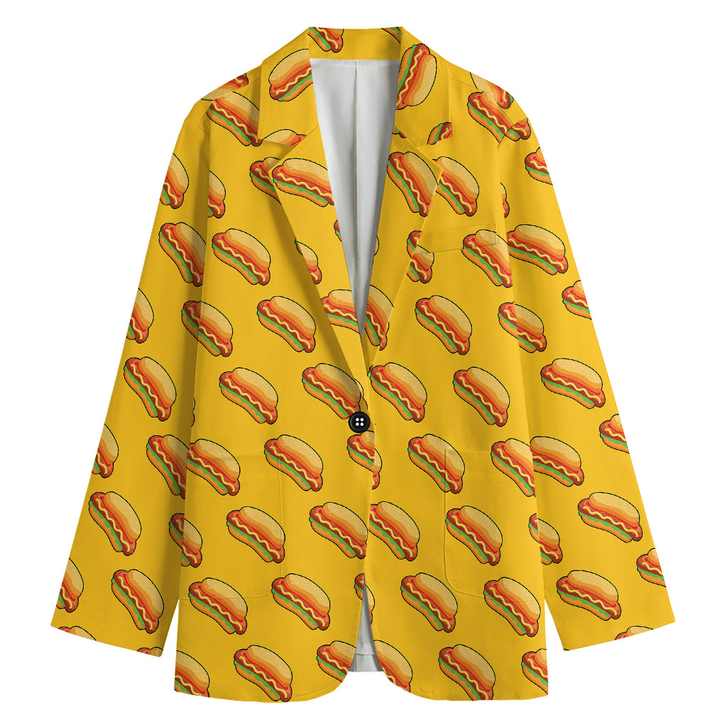 Colorful Hot Dog Pattern Print Women's Cotton Blazer