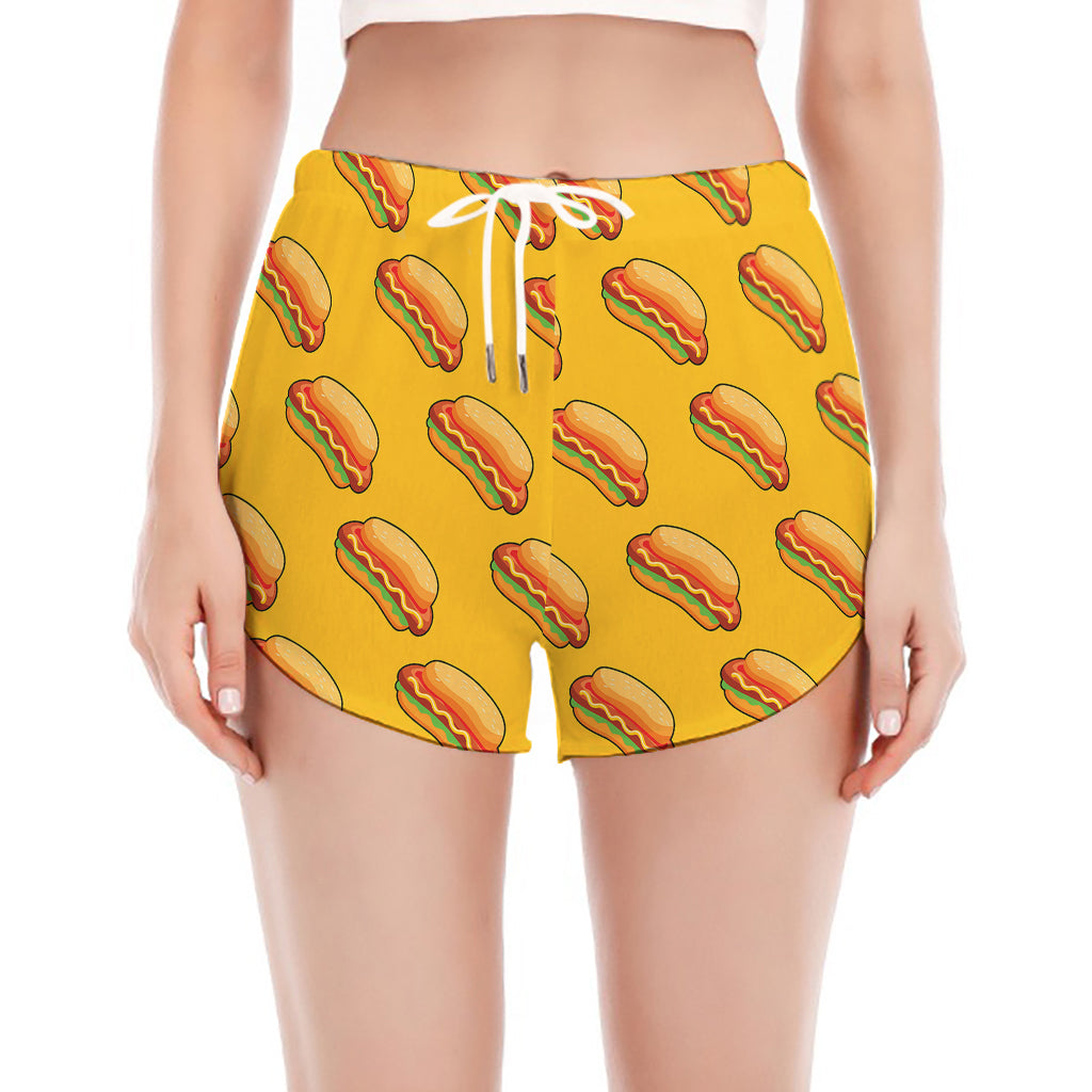 Colorful Hot Dog Pattern Print Women's Split Running Shorts