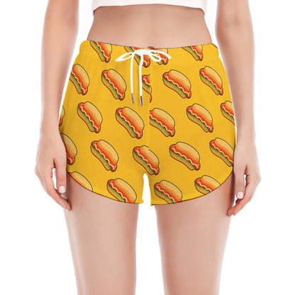Colorful Hot Dog Pattern Print Women's Split Running Shorts