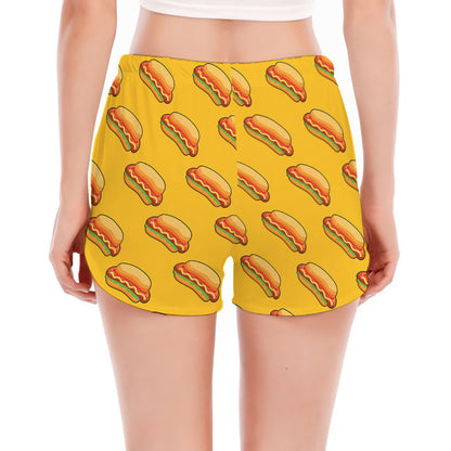 Colorful Hot Dog Pattern Print Women's Split Running Shorts