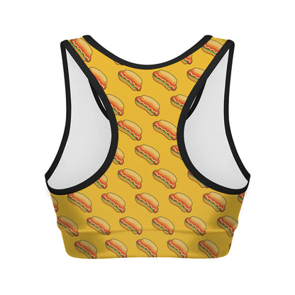 Colorful Hot Dog Pattern Print Women's Sports Bra