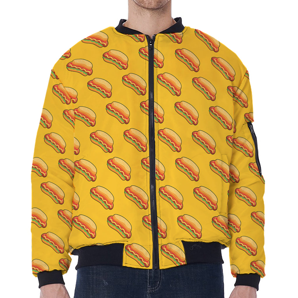 Colorful Hot Dog Pattern Print Zip Sleeve Bomber Jacket