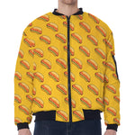 Colorful Hot Dog Pattern Print Zip Sleeve Bomber Jacket