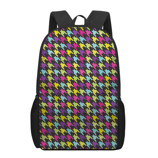 Colorful Houndstooth Pattern Print 17 Inch Backpack