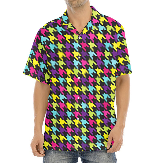 Colorful Houndstooth Pattern Print Aloha Shirt
