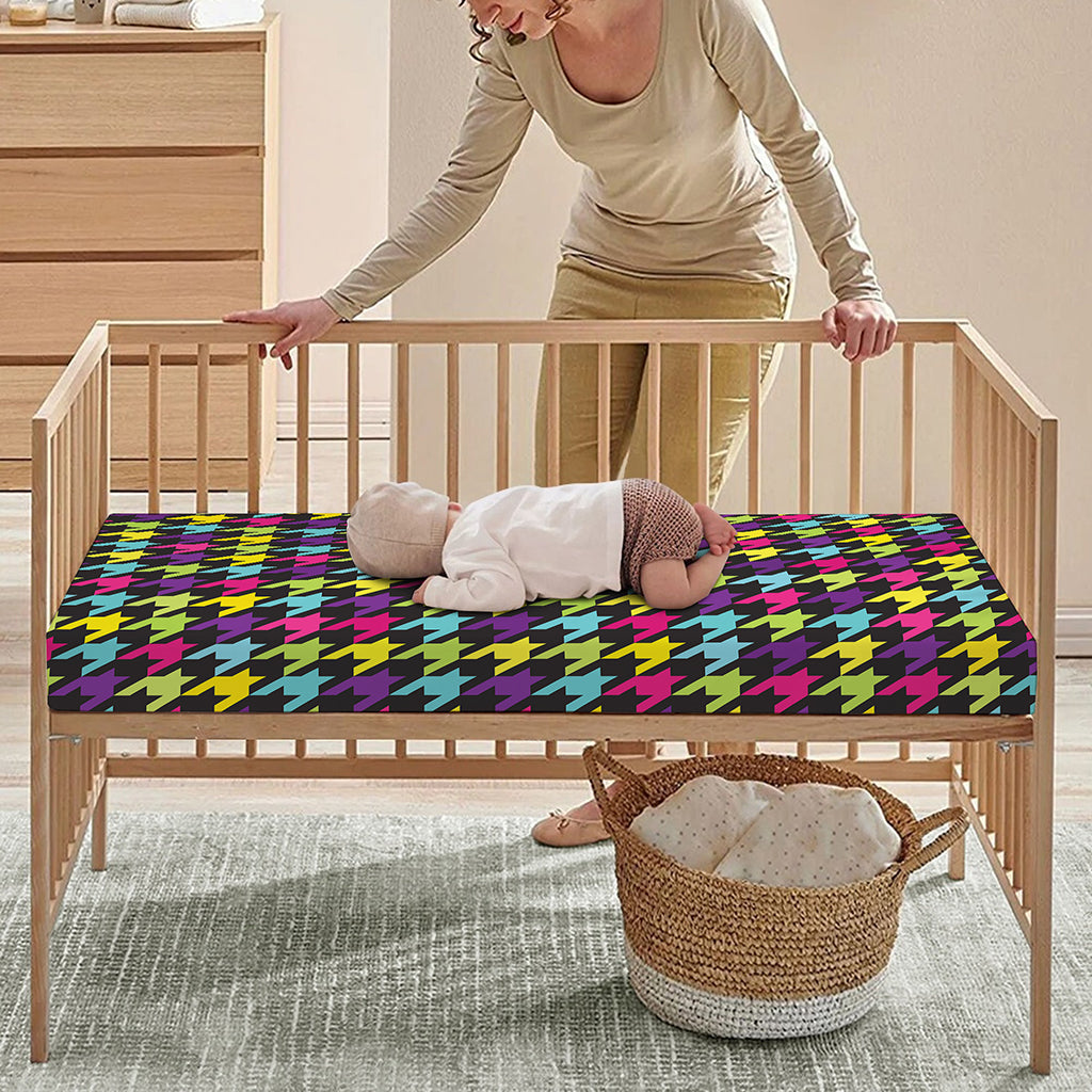 Colorful Houndstooth Pattern Print Baby Crib Sheet