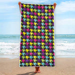 Colorful Houndstooth Pattern Print Beach Towel