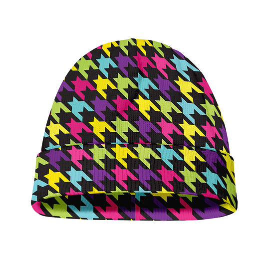Colorful Houndstooth Pattern Print Beanie