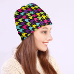 Colorful Houndstooth Pattern Print Beanie