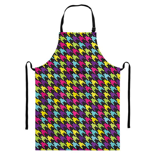 Colorful Houndstooth Pattern Print Bib Apron With Pocket