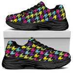 Colorful Houndstooth Pattern Print Black Chunky Shoes